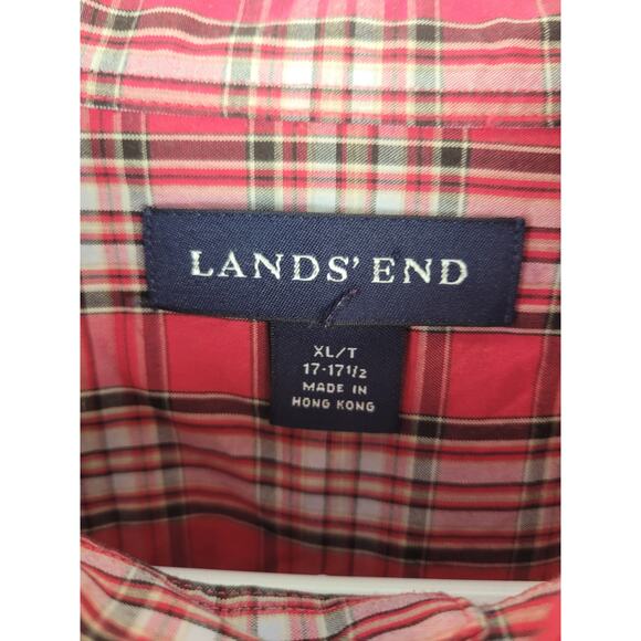 Lands End Men's Red Plaid Long Sleeve Button Up Shirt XLT 17-17.5 - Picture 4 of 10